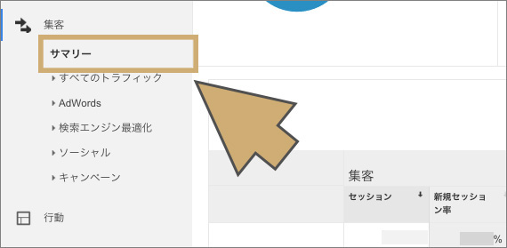 「集客」の「サマリー」を選択する
